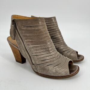 Paul Green Cayanne Peep Toe Sandal Bootie Metallic Smoke Leather US 9 UK 6.5